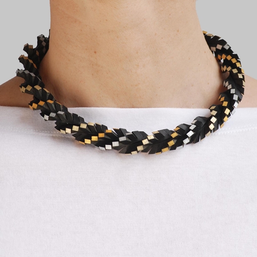 Twisted Up Necklace - Black & Gold-Silver - modelled