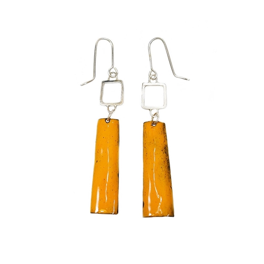 Orange Square Wire Rectangle Drop Earrings