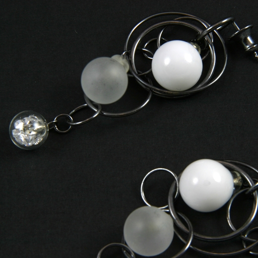 White Frost CZ Triple Bubble Earrings Oxidised 3