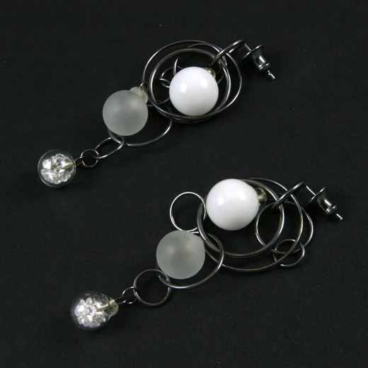 White Frost CZ Triple Bubble Earrings Oxidised 2