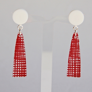 red weave long drop earrings